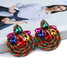 Fashion Ethnic Style Cotton Cord Weave Round Ear Accessories Vintage Sparkly Crystal Dangle Earrings For Women Luxury Jewelry
