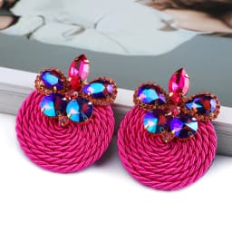 Fashion Ethnic Style Cotton Cord Weave Round Ear Accessories Vintage Sparkly Crystal Dangle Earrings For Women Luxury Jewelry