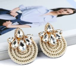 Fashion Ethnic Style Cotton Cord Weave Round Ear Accessories Vintage Sparkly Crystal Dangle Earrings For Women Luxury Jewelry