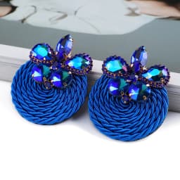 Fashion Ethnic Style Cotton Cord Weave Round Ear Accessories Vintage Sparkly Crystal Dangle Earrings For Women Luxury Jewelry