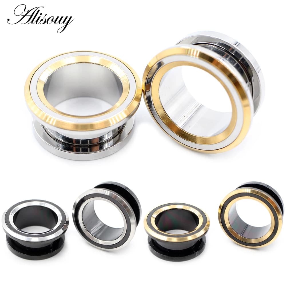 Alisouy 2PCS 6-25mm Stainless Steel Unscrew Round Ear Plugs Tunnels Expander Stretchers Gauges Earrings Piercing Body Jewelry