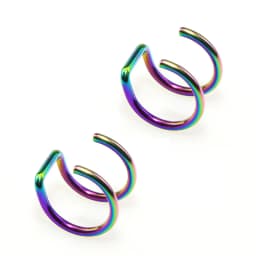2PCS Punk Fake Peircings Stainless Steel Clip on Earrings Lip Ring Non Piercing Mouth Rings Body Jewelry For Women