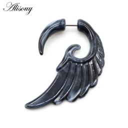 Alisouy 2pc 16G Fake Cheater Ear Plug Gauge Gray Black Color Acrylic Flesh Earring Wing Heart Spiral Shape Body Piercing Jewelry