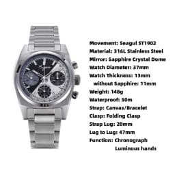 Sugess Chronograph Master Mens Watch 37mm ST1902 Swanneck Movement Mechanical Wristwatch Sapphire Crystal Waterproof S419-2 New
