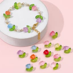25Sets Jelly Powder Gradient Glass Tulip Petal Beaded Material DIY Handmade Bracelets, Earrings, Accessories, Hairpins