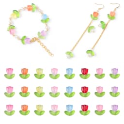 25Sets Jelly Powder Gradient Glass Tulip Petal Beaded Material DIY Handmade Bracelets, Earrings, Accessories, Hairpins