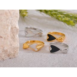 Yhpup Shell Acrylic Heart Stainless Steel Stylish Ring for Women Charms Metal Texture Waterproof Golden Jewelry Gala Gift