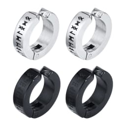 Mens Norse Viking Runes Ear Clips Earrings for Male Boys Gifts Jewelry, 13mm Stainless Steel Huggie Hoops No Peircing