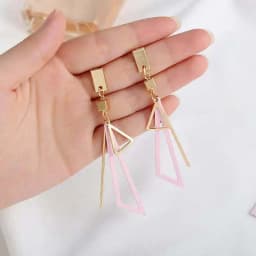 New Boho Triangle Hang Earrings for Women Pink Green Hollow Geometric Statement Tassel Earrings Elegant Party Ear Jewelry
