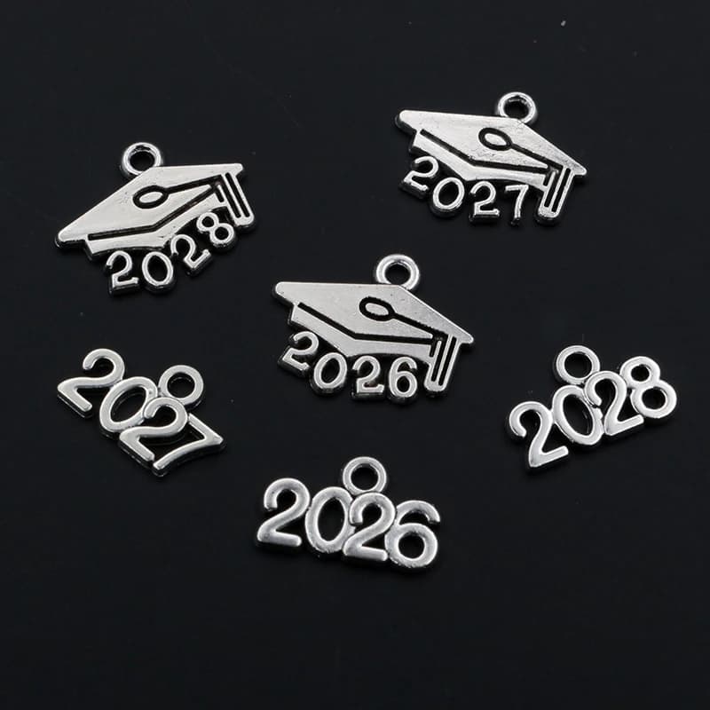 50pcs 9x14mm Year Number 2025 2026 2027 Pendant Charms DIY Jewelry Making Jewelry Finding Antique Silver Plated Accessories