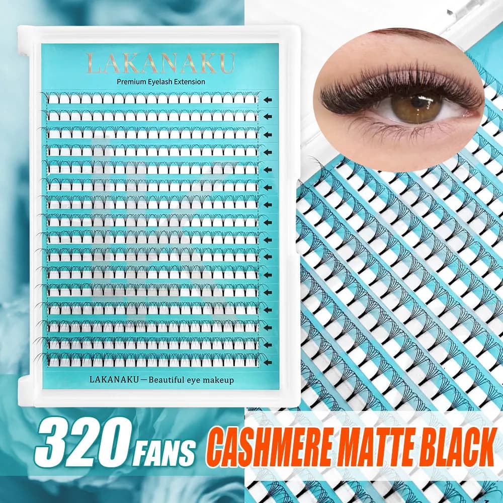 Lakanaku 320 Fans Premade Volume Fans 3D 4D 5D 6D Soft Cashmere Matte Eyelashes Large Capacity Cilios Individual Lash Extension
