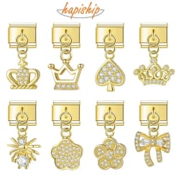 Hapiship Bracelet Daisy Animal Bowknot Crown Moon Dazzling CZ Italian Charm Links Fit 9mm Bracelet Jewelry DIY Making DJ611