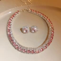 FYUAN Luxury Necklace Earrings Sets Green Crystal Necklace Women Weddings Bride Jewelry Accessories