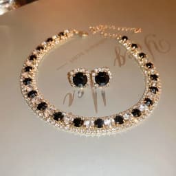 FYUAN Luxury Necklace Earrings Sets Green Crystal Necklace Women Weddings Bride Jewelry Accessories
