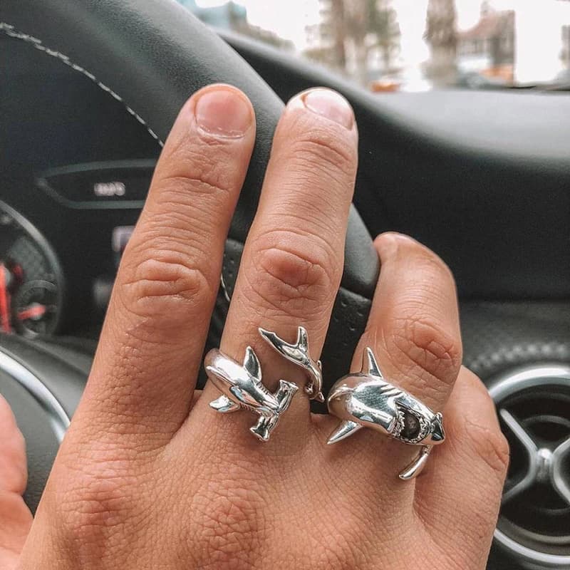 Vintage Shark Statement Rings For Men Women Adjustable Open Mouth Ring Jewelry Gift For Friends