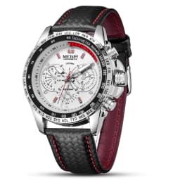 MEGIR Fashion Man's Quartz Analog Wristwatch Brand Waterproof Luxury Leather Watches for Men Casual Black Watch Male 1010