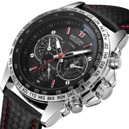 MEGIR Fashion Man's Quartz Analog Wristwatch Brand Waterproof Luxury Leather Watches for Men Casual Black Watch Male 1010