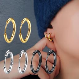 1Pair Punk Stainless Steel Round Circle Hoop Earrings For Men Women Not Fade Ear Rings Hip Hop Male Jewelry