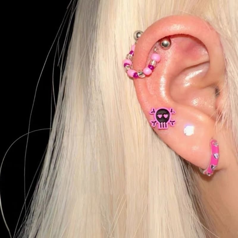 Ear Studs Y2K Style Piercing Jewelry Pink Earrings Eye Catching Ear Jewelry Alloy Material Ear Pins Gift for Women