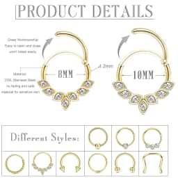 Drperfect 16G Septum Ring Jewelry Earrings Stainless Steel Hoop Nose Rings for Women Helix Tragus Lip Cartilage Septum Piercing