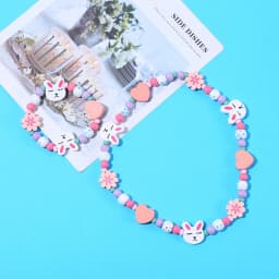2pcs/Set Fashion Natural Wood Beads Jewelry Cute Animal Pattern Necklace Bracelet For Children Party Jewelry Girl Birthday Gift