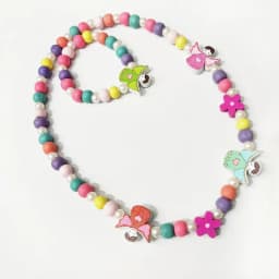 2pcs/Set Fashion Natural Wood Beads Jewelry Cute Animal Pattern Necklace Bracelet For Children Party Jewelry Girl Birthday Gift