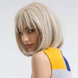 Short Bob Platinum Blonde Wig with Bangs Synthetic Natural Straight Blonde Wig for White Women Party Daily Heat Resistant Hair