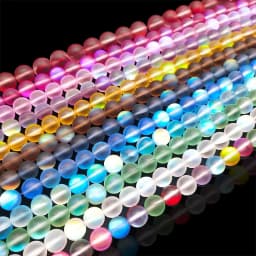 Round Loose Beads for Jewelry Making, Matte AB, Austrian Crystal, Glitter MoonStone, DIY Bracelet, 15 in Strands, 6mm, 8mm, 10mm