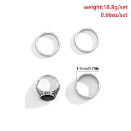4Pcs Retro Simple Stackable Stainless Steel Wide Ring Men's Gothic Pattern Metal Finger Ring Hip Hop Casual Jewelry