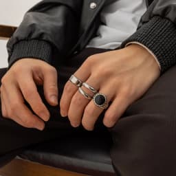 4Pcs Retro Simple Stackable Stainless Steel Wide Ring Men's Gothic Pattern Metal Finger Ring Hip Hop Casual Jewelry