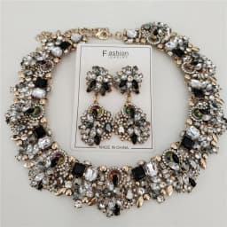 2026 New Fashion Crystal Rhinestones Large Collar Choker Necklace Earrings Women Jewelry Sets Indian Statement Wedding Necklace