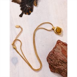 Yhpup High Quality Natural Tiger Stone Square Pendant Necklace Rust Proof Gold Color Fashion Collar Versatile Jewelry Gift