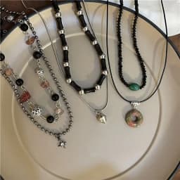 2 Pcs Vintage Peace Buckle Pendant Necklaces Natural Stone Beads Chains Choker Necklace Set Women Men Chinese Style Jewelry K-