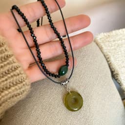 2 Pcs Vintage Peace Buckle Pendant Necklaces Natural Stone Beads Chains Choker Necklace Set Women Men Chinese Style Jewelry K-