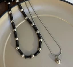 2 Pcs Vintage Peace Buckle Pendant Necklaces Natural Stone Beads Chains Choker Necklace Set Women Men Chinese Style Jewelry K-