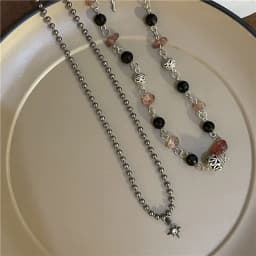 2 Pcs Vintage Peace Buckle Pendant Necklaces Natural Stone Beads Chains Choker Necklace Set Women Men Chinese Style Jewelry K-