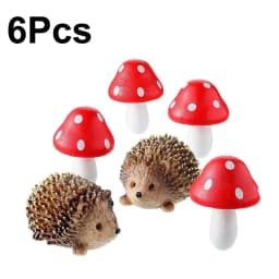 Outdoor Fairy Wild Garden Resin Hedgehogs and Wood Mushroom Accessories Miniature Garden for Plant Bonsai Craft Decor Supplies