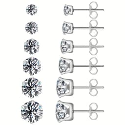 6pairs/set 3-8mm Stainless Steel Stud Earrings With Sparkling Hypoallergenic Cubic Zircon For Men And Women