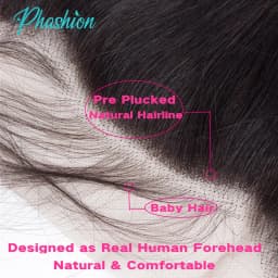 Phashion 28 Inch 13x6 Lace Frontal Straight Pre Plucked Swiss Closure Transparent Full Front Only Natural Black 100% Human Hair
