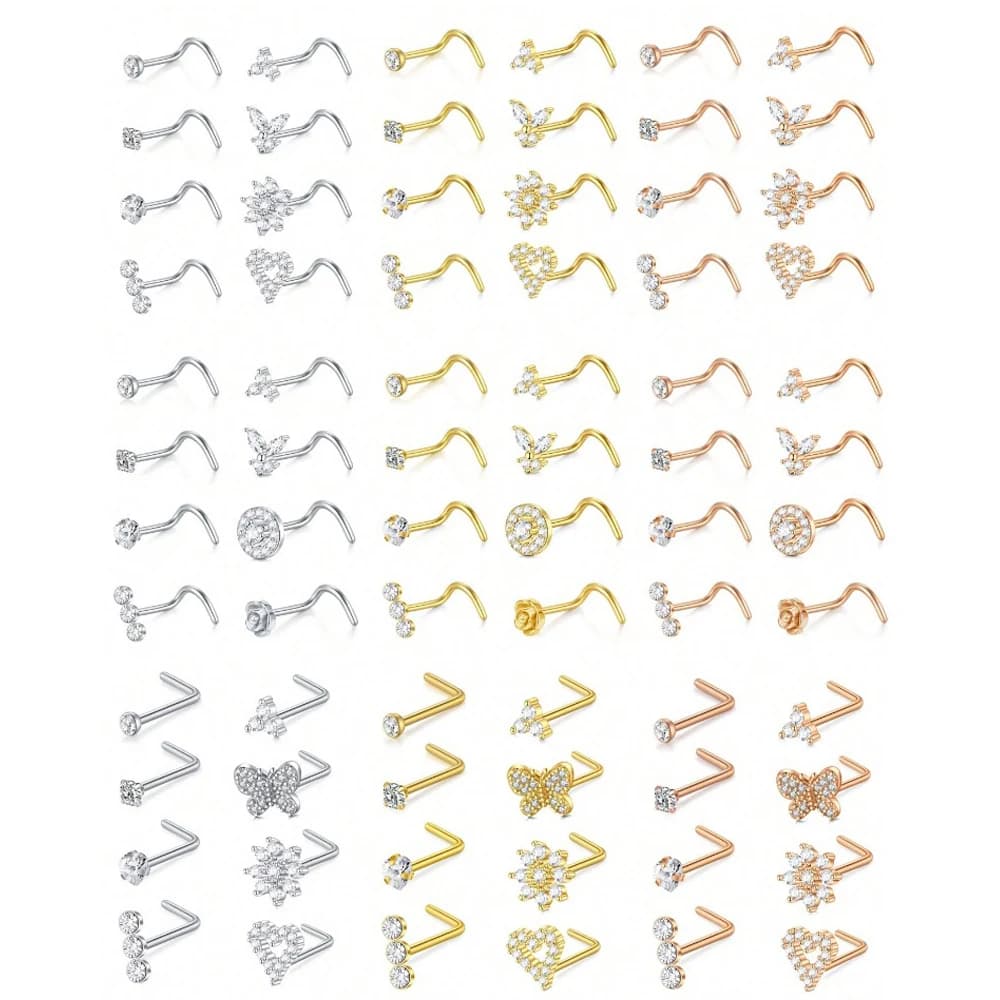 8Pcs/Set Nose Studs Rings For Women 18G 20G Corkscrew L Shaped Nose Screw Studs Nose Rings Studs Surgical Steel Nostril Nose Pie