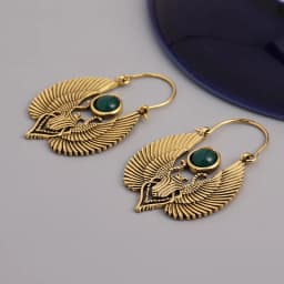 Vintage Golden Egyptian Style Sacred Wings Beetle Design Inlaid Emerald Hoop Earrings Gold Color Earring Party Gift