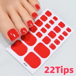 1Sheet=22Tips Glossy Red Toe Nail Stickers Full Cover Solid Color Press On Toenails Patch UV Baking Free Foot Gel Polish Wraps #