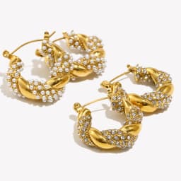 E.B.belle Crystal Paved Twisted Rope Style Rhinestone Hoop Earrings For Women Stainless Steel Chunky Statement Hoop Earring