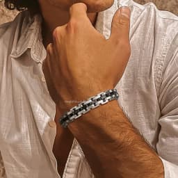 Gents Bracelet for Men, Two Tone Stainless Steel Bracelet, Men Jewelry
