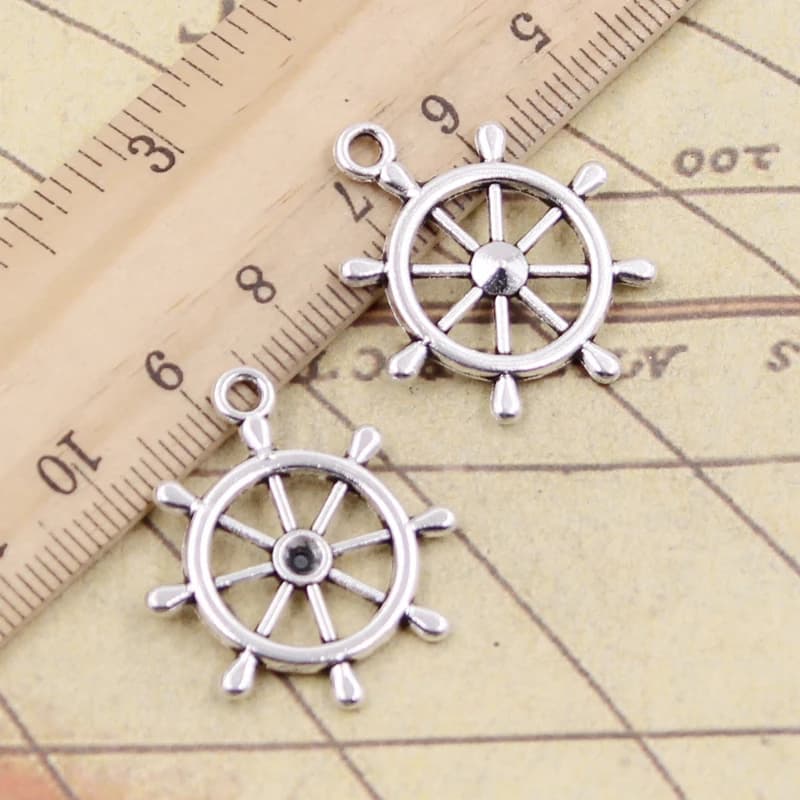 10pcs Charms ship wheel helm rudder 28x24mm Tibetan Bronze Silver Color Pendants Antique Jewelry Making DIY Handmade Craft