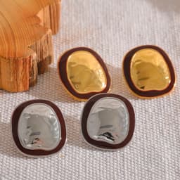 Yhpup Irregular Punk Metal Minimalist Vintage Enamel Big Stainless Steel Stud Earrings Statement Women Waterproof Trendy Jewelry
