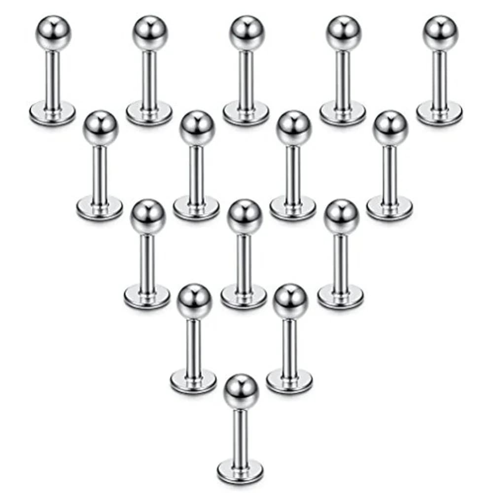 15PCS 16G Stainless Steel Lip Rings Labret Nose Studs Piercing Labret Monroe Nose Studs Ear Tragus Helix Earring 6/8/10/12mm