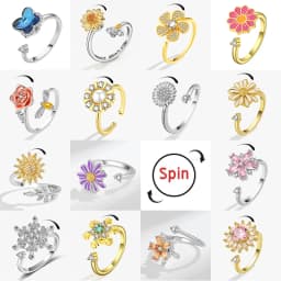 Korean Fashion Daisy Spinner Fidget Ring Multiple Style Sunflower Rose Snowflake Rotate Freely Anti Stress Anxiety Rings Wedding