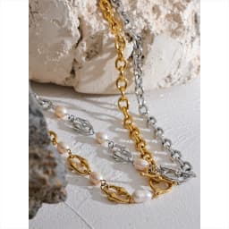 Yhpup High-Grade Natural Freshwater Pearls Metal Chain Fashion Necklace Trendy 18K PVD Plated Attractive Women Jewelry Gift
