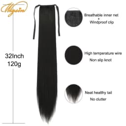 WIGSIN Synthetic 32Inch Long Straight Drawstring Ponytail Clip in Hair Extension Black Blonde Hairpiece for Women